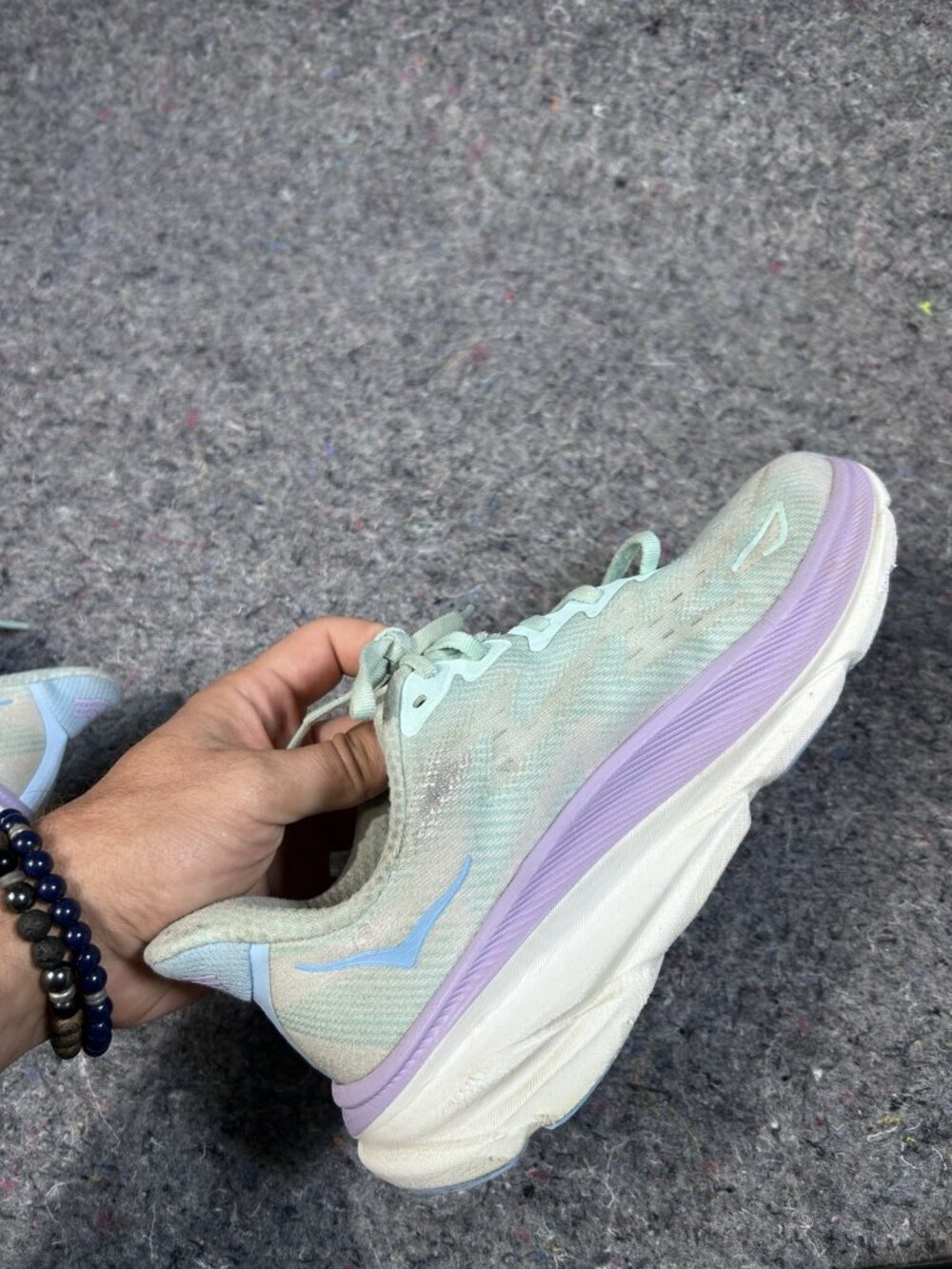 HOKA Clifton 9 Womens Size 8.5 Sage Green Purple Running Shoes - Picture 6 of 8